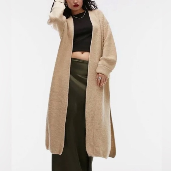 Topshop Sweaters - Topshop Tan Long Cardigan Sweater